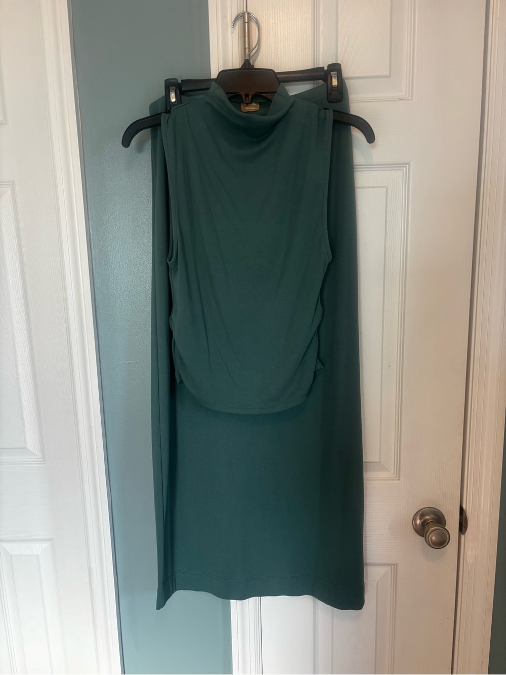 Free People Teal Sleeveless Mock Neck Midi Skirt Set